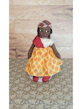 Vintage Handmade Jamaican Rag Doll Souvenir With Metal Bracelet